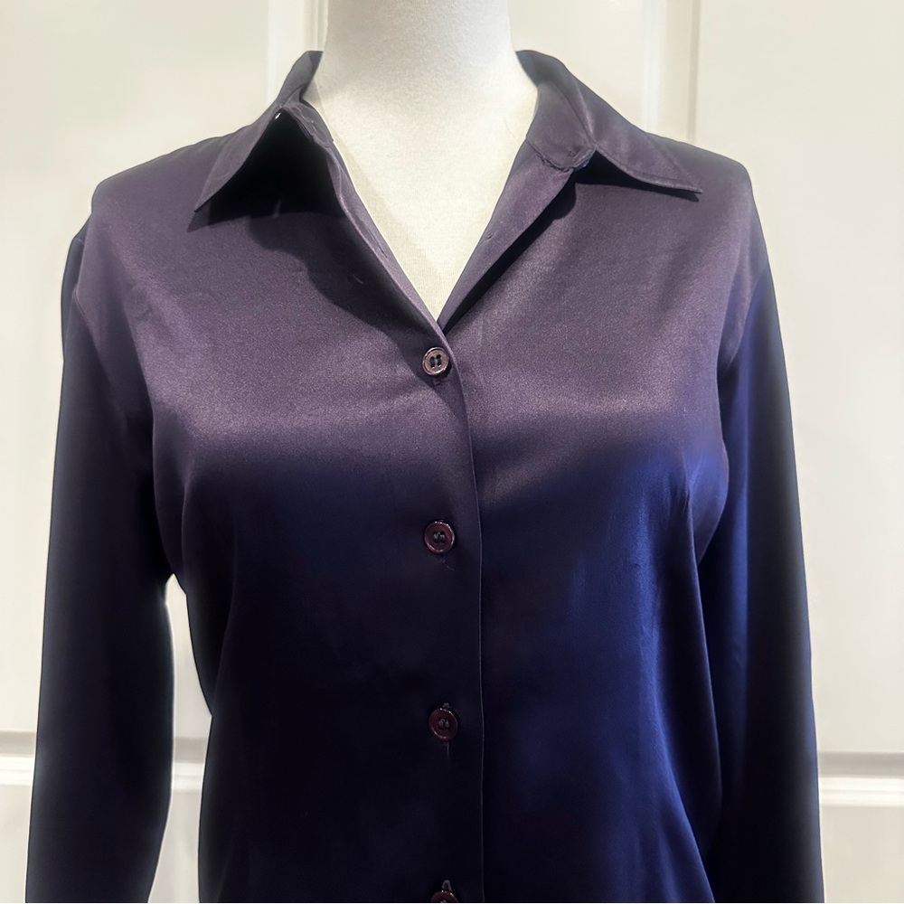 BEBE Purple Silk Blouse Vintage 90s - Picture 3 of 6